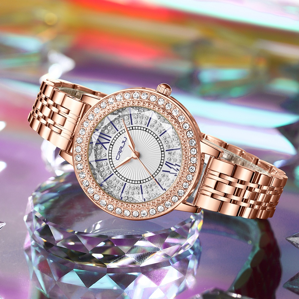 Đồng hồ CRRJU 5001X dây đeo bằng thép không gỉ chống thấm nước phong cách kinh doanh thời trang sang trọng cho nữ