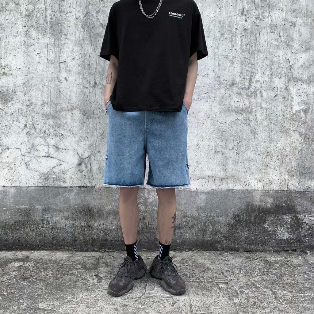 Quần Short Denim Ống Rộng Phối Rách Cá Tính Dành Cho Nam/ Kích Cỡ S-5XL | BigBuy360 - bigbuy360.vn