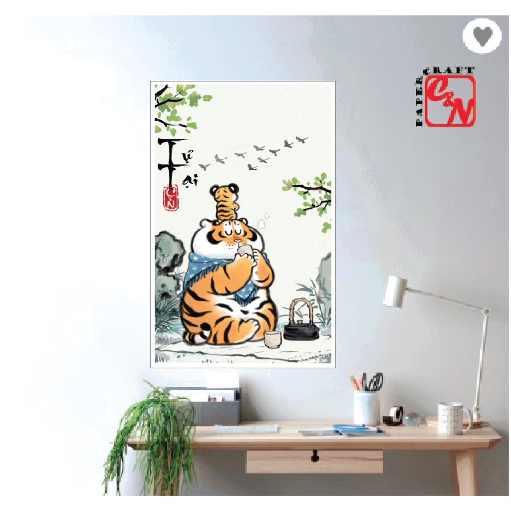 Poster siêu dễ thương|Poster hổ béo tự tại|Poster dán tường