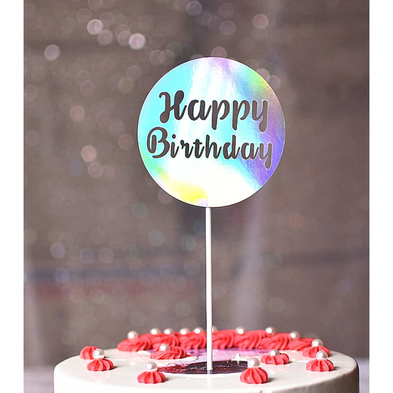 Que cắm giấy Happy birthday tròn, hình cắm giấy happy birthday trang trí bánh kem, topper cake