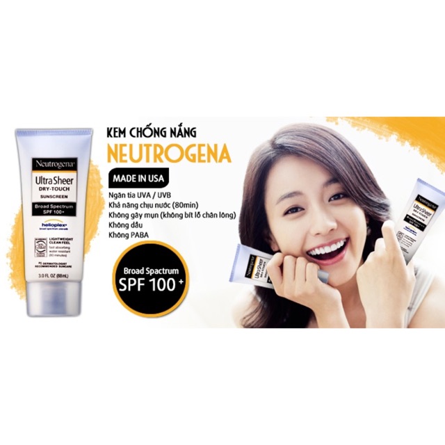 Kem chống nắng neutrogena Ultra Sheer SPF 100 PA +++