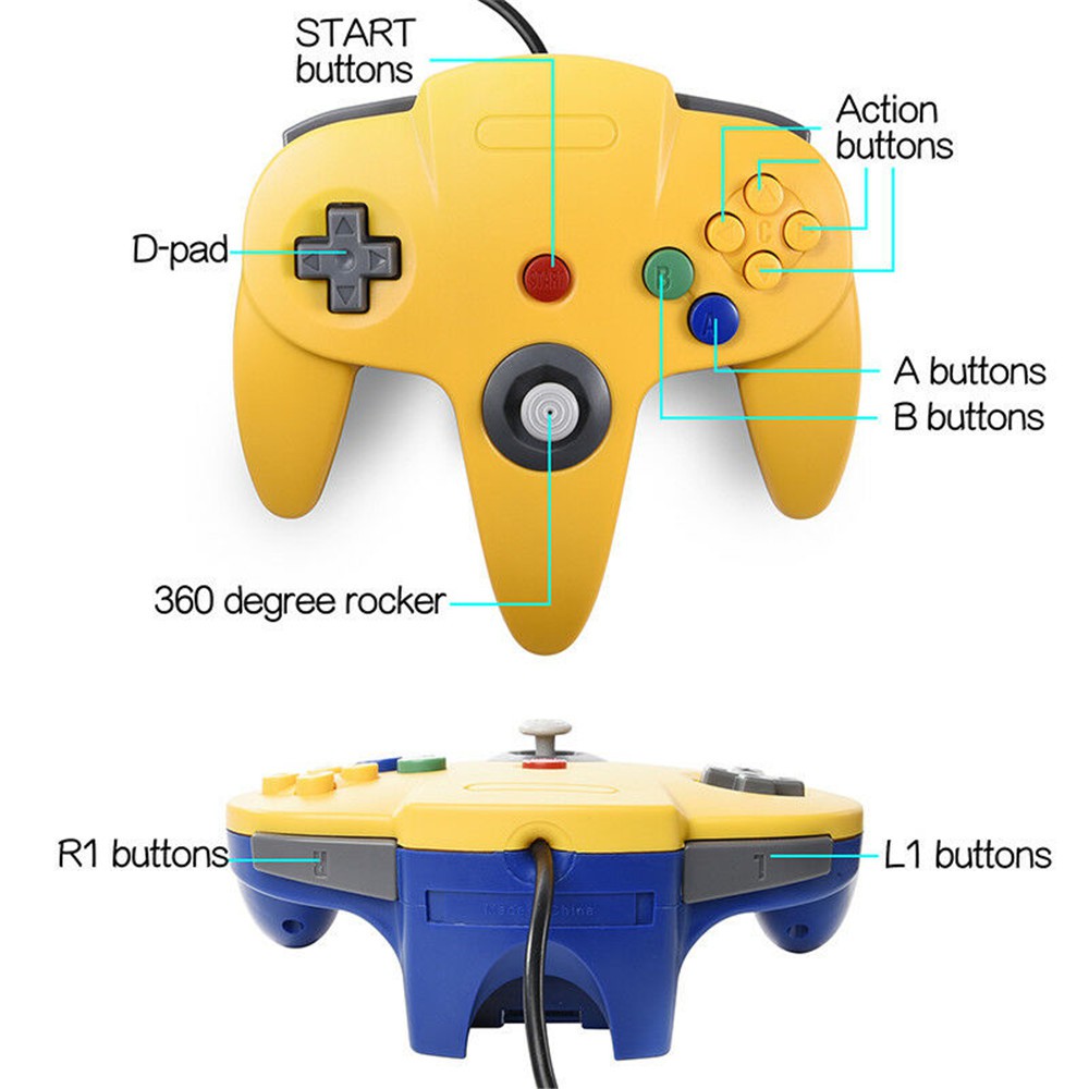 r N64 Controller Joystick Gamepad Long Wired for classic Nintendo 64 Console Games 『 rccu vn』