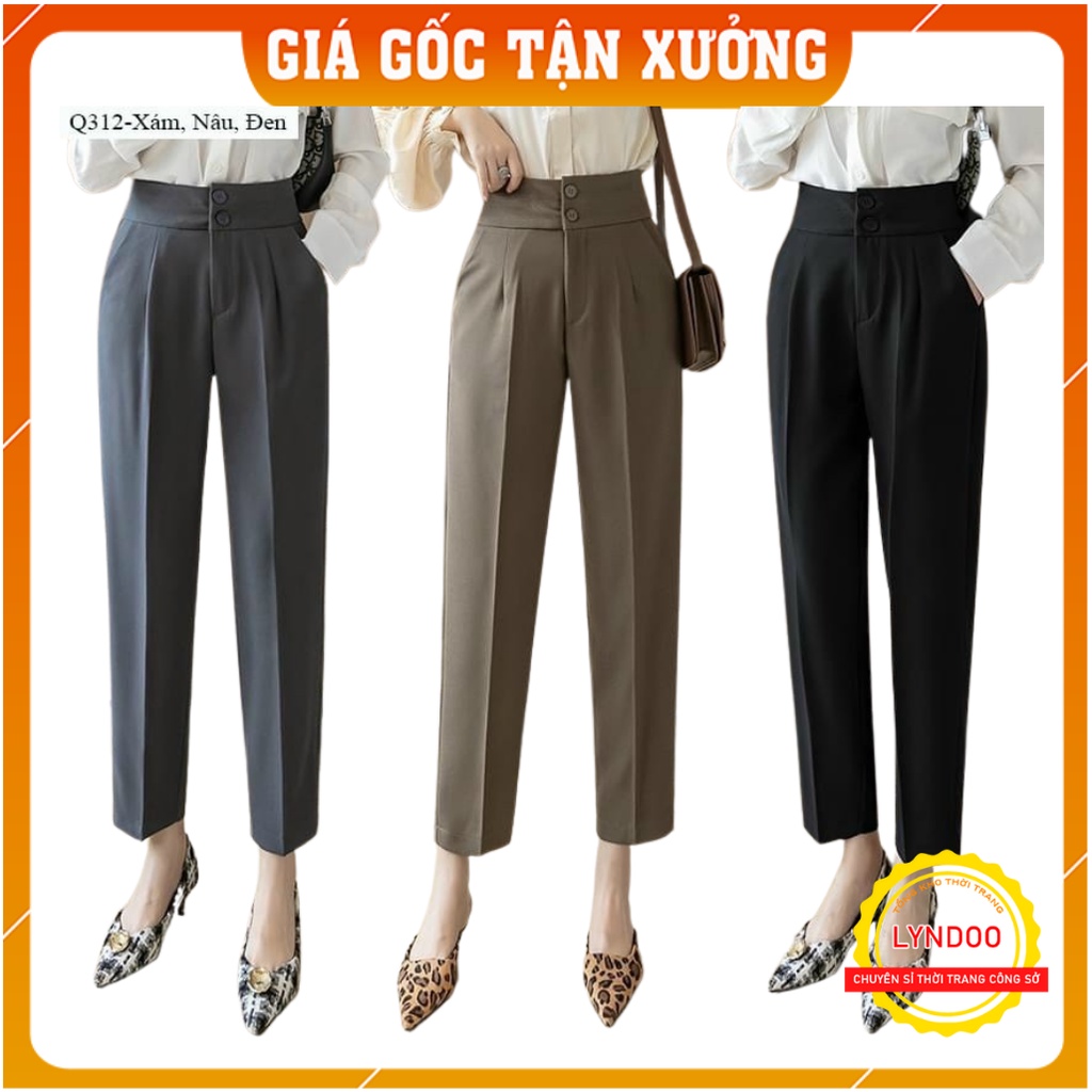 Quần baggy nữ lưng chun sau thiết kế cạp cao 2 cúc thẳng, quần baggy vải công sở dáng dài ống đứng Lyndoo