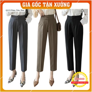 Quần baggy nữ lưng chun sau thiết kế cạp cao 2 cúc thẳng, quần baggy vải công sở dáng dài ống đứng Lyndoo