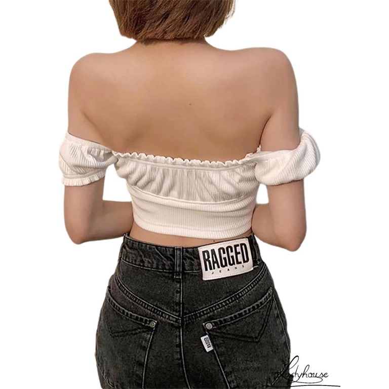 Áo Crop Top Tay Ngắn Trễ Vai Màu Trơn Thời Trang Cho Nữ