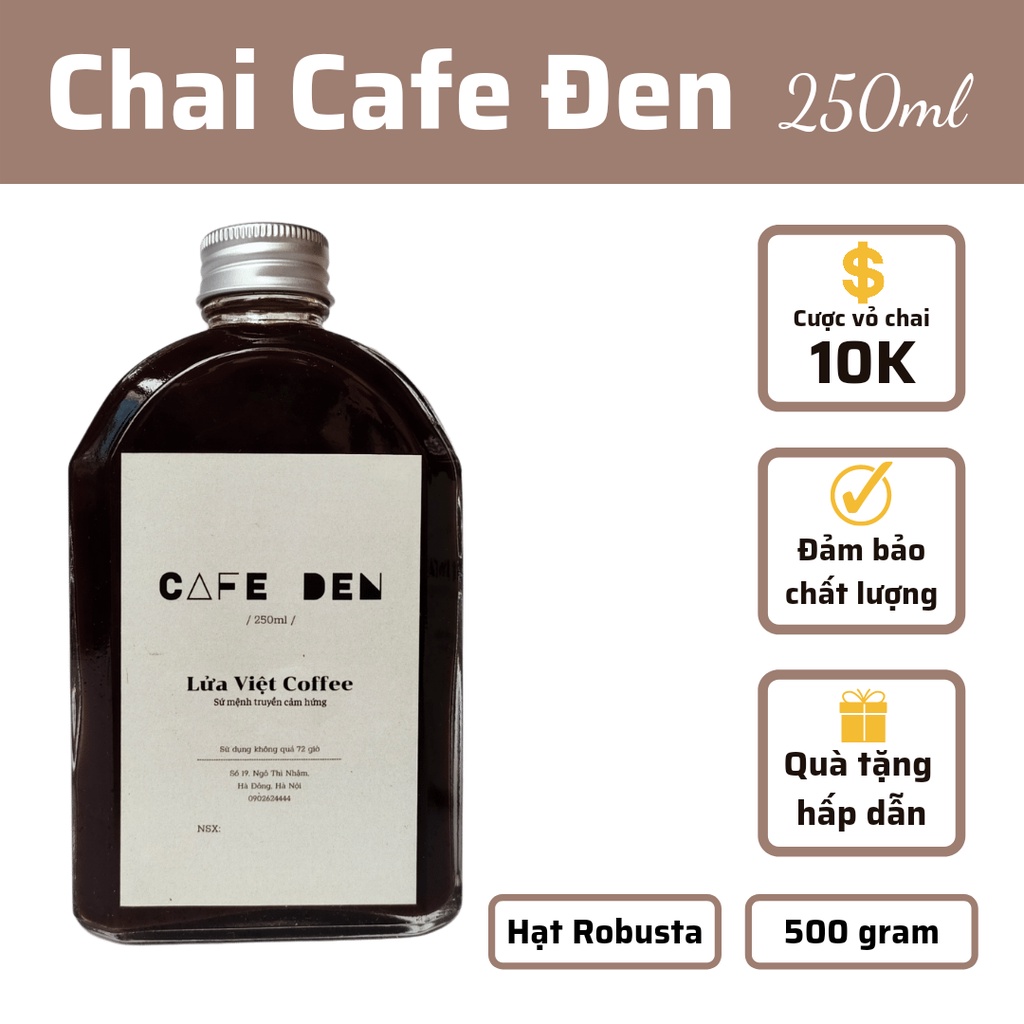 Chai cafe thủy tinh đen truyền thống 250ml nam tính lịch lãm, văn phòng, gia đình và làm quà tặng, đậm đà chuẩn vị