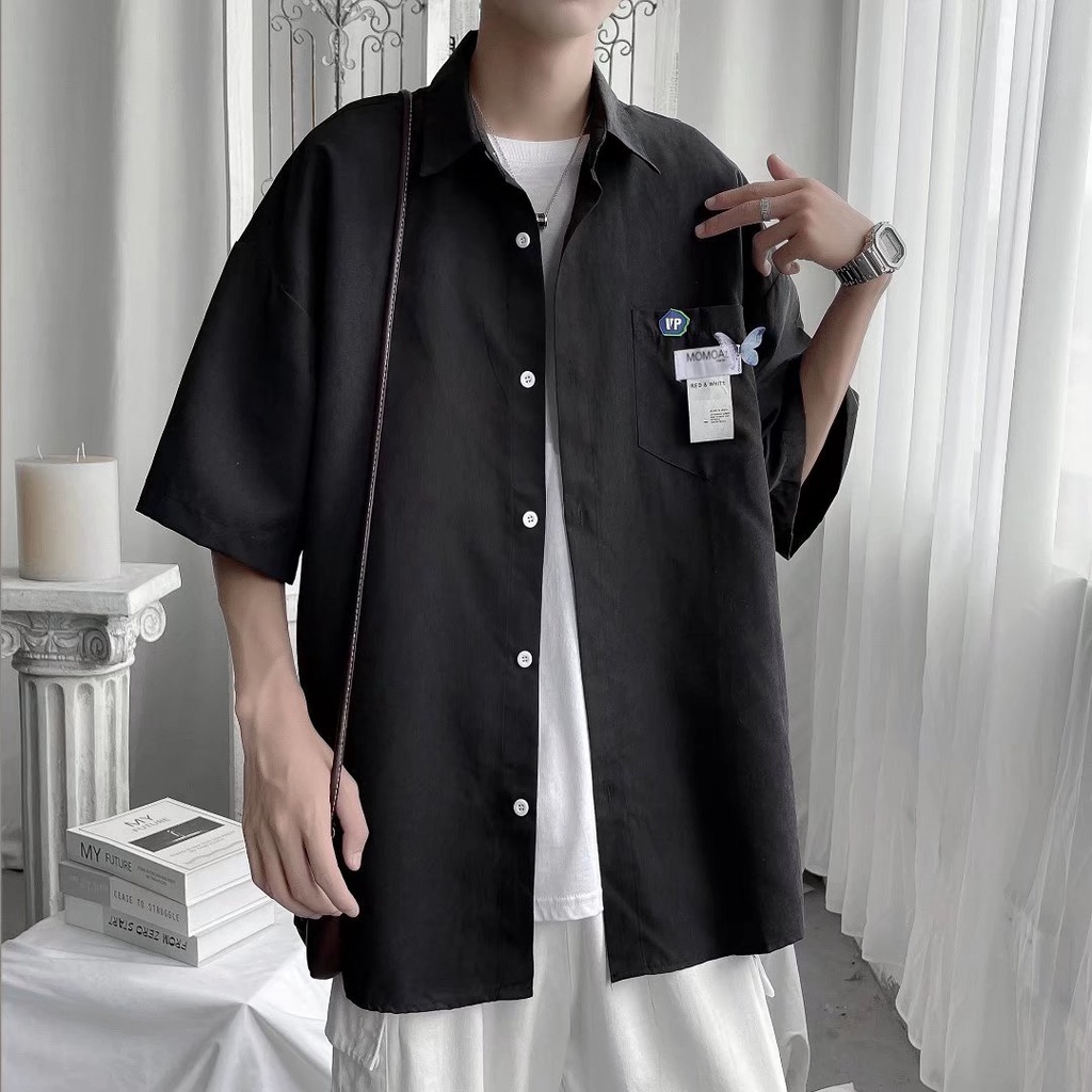 Áo Sơ Mi Ngắn Tay Dáng Rộng Cỡ Lớn Phối Túi Thoáng Khí Thoải Mái Thời Trang Cho Nam