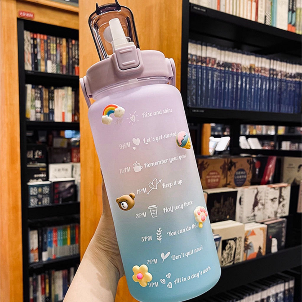 {HOT}Bình nước thể thao cao cấp màu Gradient bình nhắc nhở uống nước 2000MLmang theo đi làm du lịch tặng kèm sticket