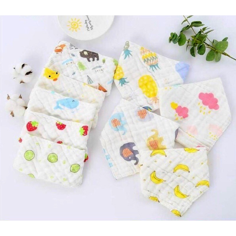 SET 5 Khăn Yếm Tam Giác Xô 6 Lớp Cực Mềm Mại Siêu Thấm Hút 2 Cúc Bấm cho bé - HK1