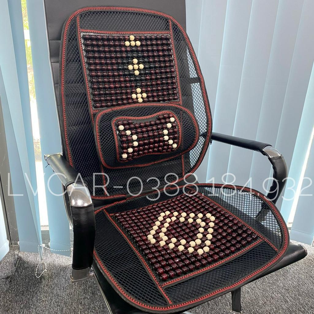 Bộ lót ghế hạt gỗ  lưng cong 4 chi tiết, 3 chi tiết lót ghế xe hơi, văn phòng chống mỏi lưng
