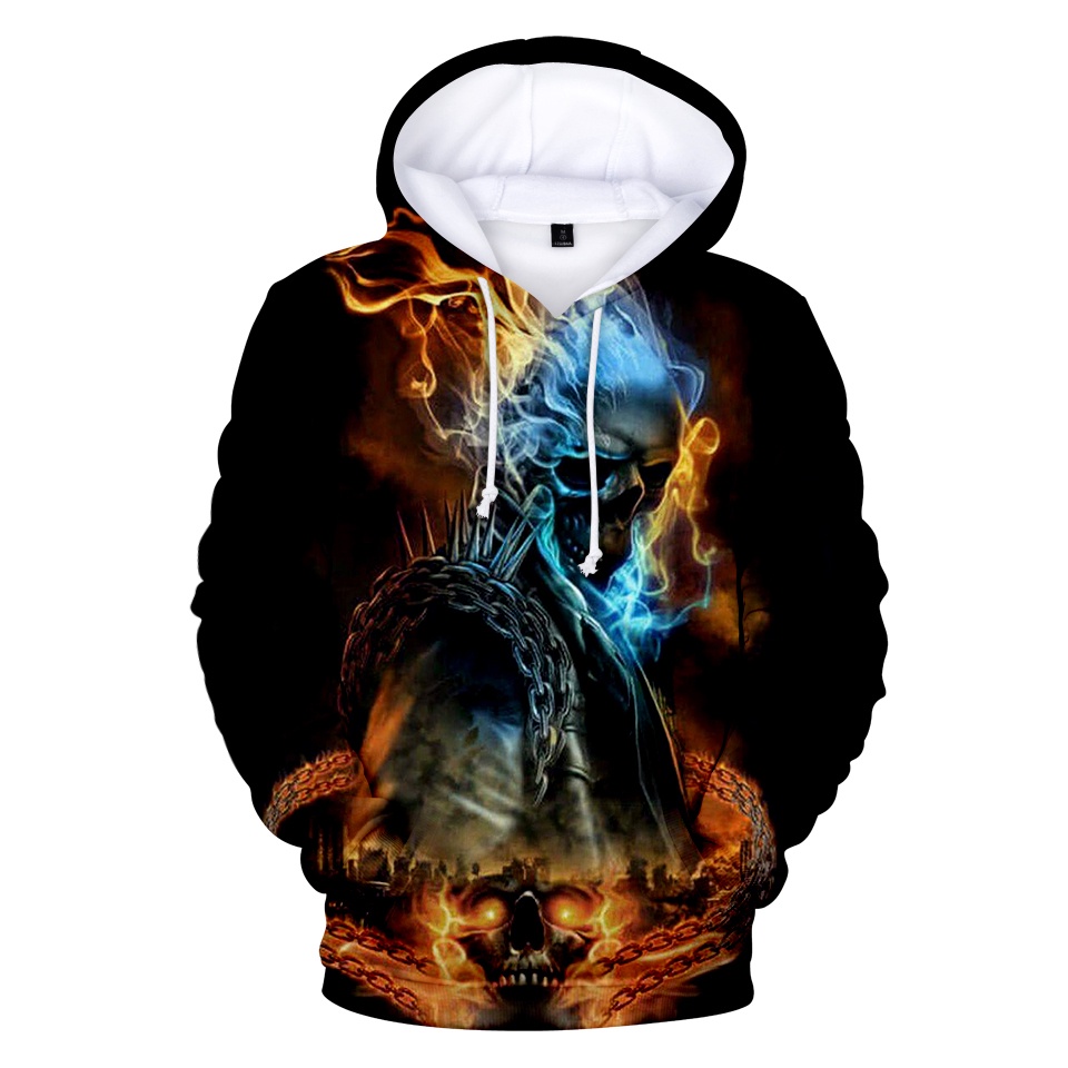 2022 Áo Hoodie Nam Hoody Ms. Áo Hoodie In Hình Ngọn Lửa Và Đầu Lâu 3D Phong Cách Hip Hop Đường Phố Cho Nữ