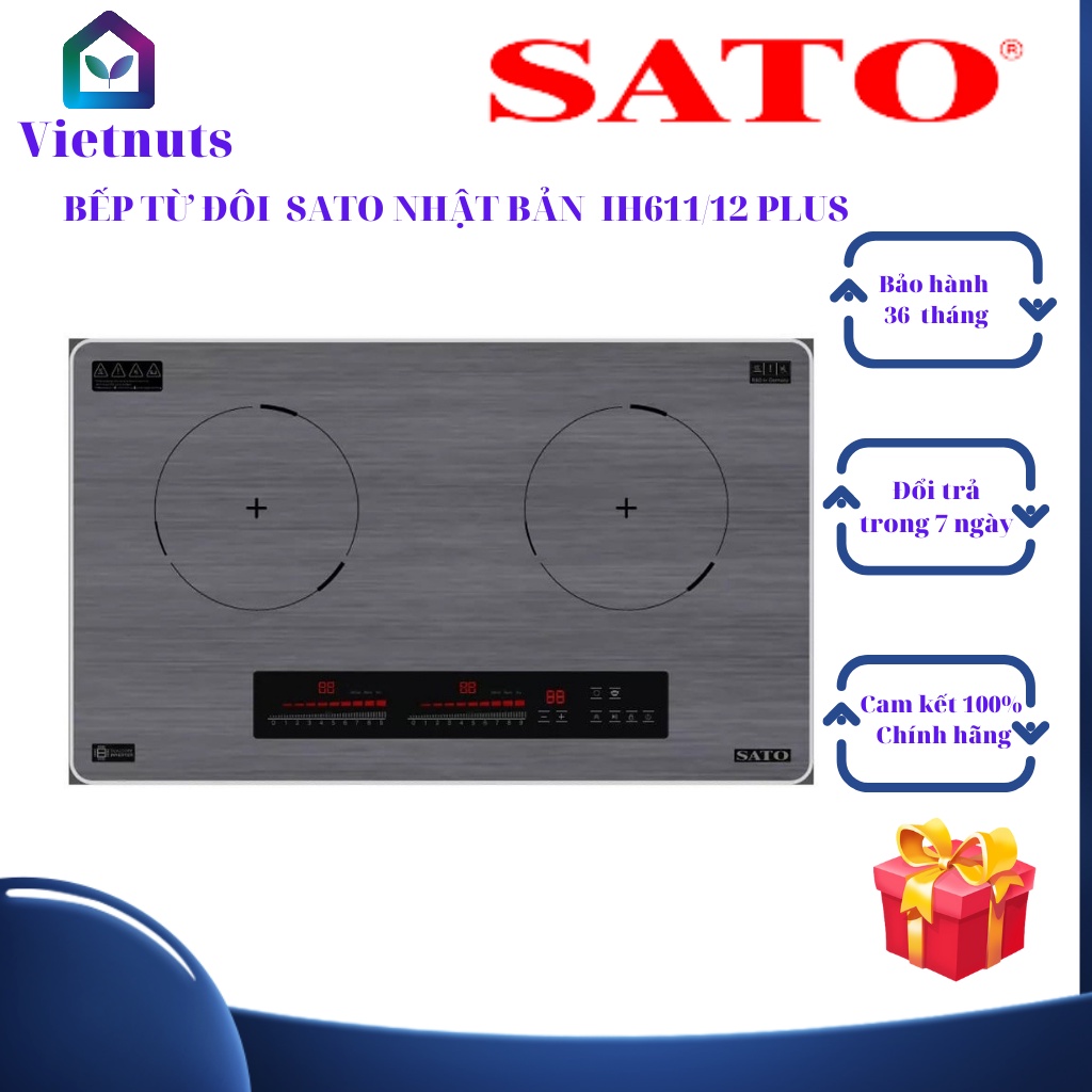 Bếp từ đôi Sato IH611/12 Plus, màu ghi xám. Công nghệ Inverter. CHÍNH HÃNG SATO BẢO HÀNH 36 THÁNG, FREESHIP TẶNG BỘ SATO