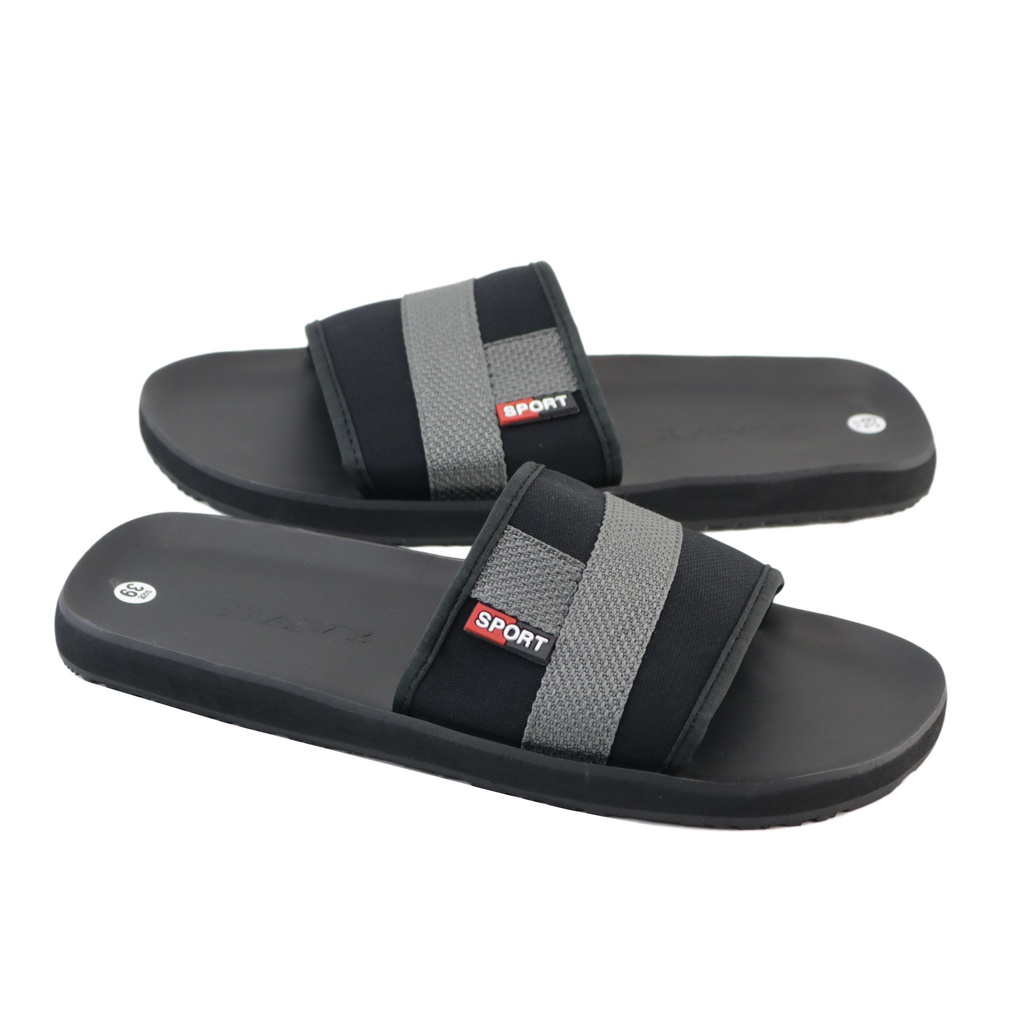 Dép nam quai ngang GIAVY DT L535 màu đen phối xám, dép quai vải dù mềm, đế cao su truyền thống GIAVY