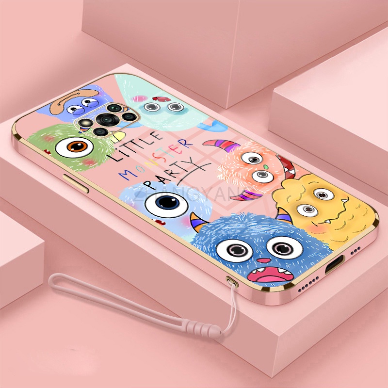 Ốp Điện Thoại silicone TPU Mềm Mạ Điện Họa Tiết Quái Vật Nhỏ Có Dây Đeo Cho POCO X3 POCO X3 PRO POCO X3 NFC