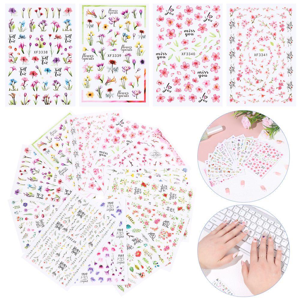 DIACHAVN Sticker Dán Móng Nghệ Thuật Hình Hoa Hồng Và Lá