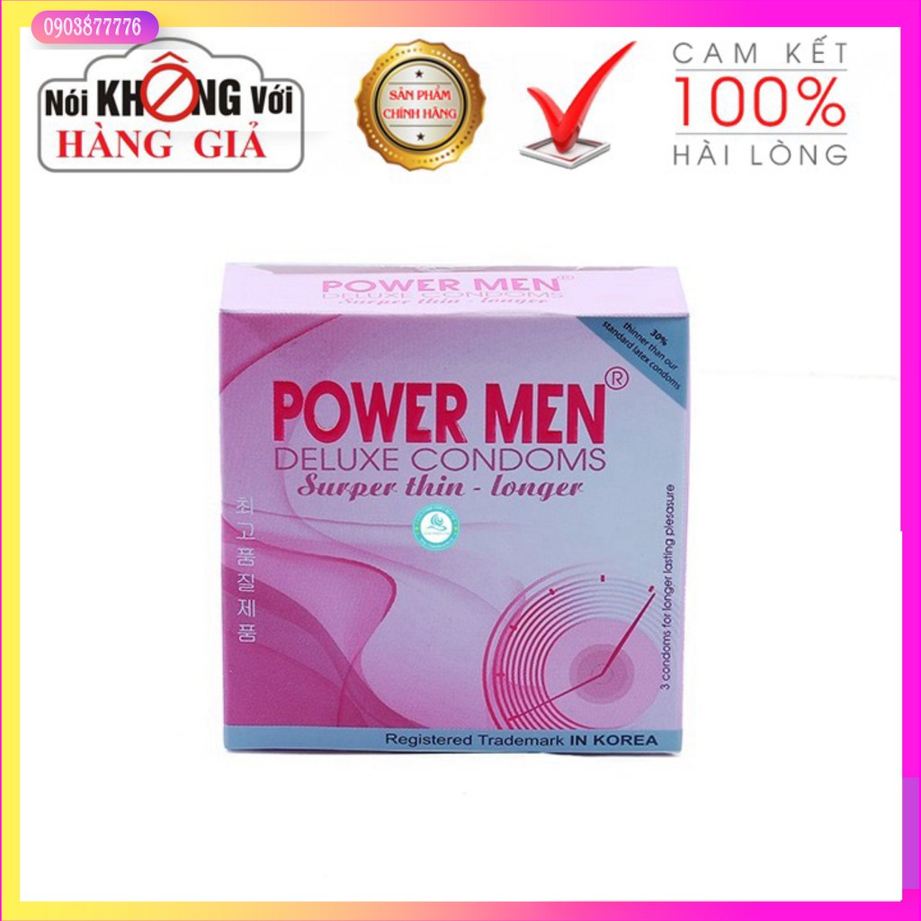 [HOT] [Chính Hãng] Bao cao su Powermen Siêu mỏng thuốc Hồng Hộp 3 cái