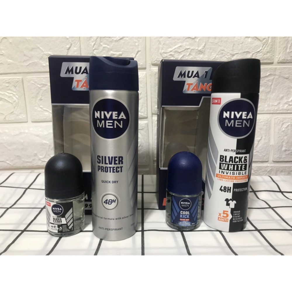 [MUA 1 TẶNG 1] Xịt Khử Mùi Nivea Men mát lạnh 150ml  Tặng Kèm Lăn Ngăn Mùi Nivea Men