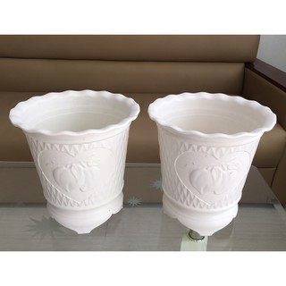 Bộ 2 chậu trồng hoa trái đào màu trắng size 22 x 22 x 15cm