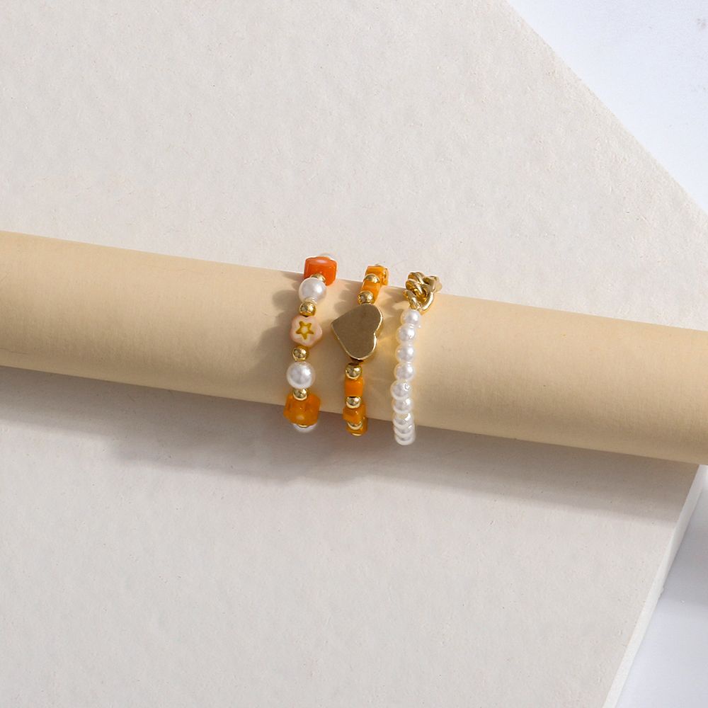 Nhẫn đeo ngón tay co giãn đính hạt hình hoa/trái tim nhiều màu dễ thương phong cách Bohemian Hàn Quốc cho nữ