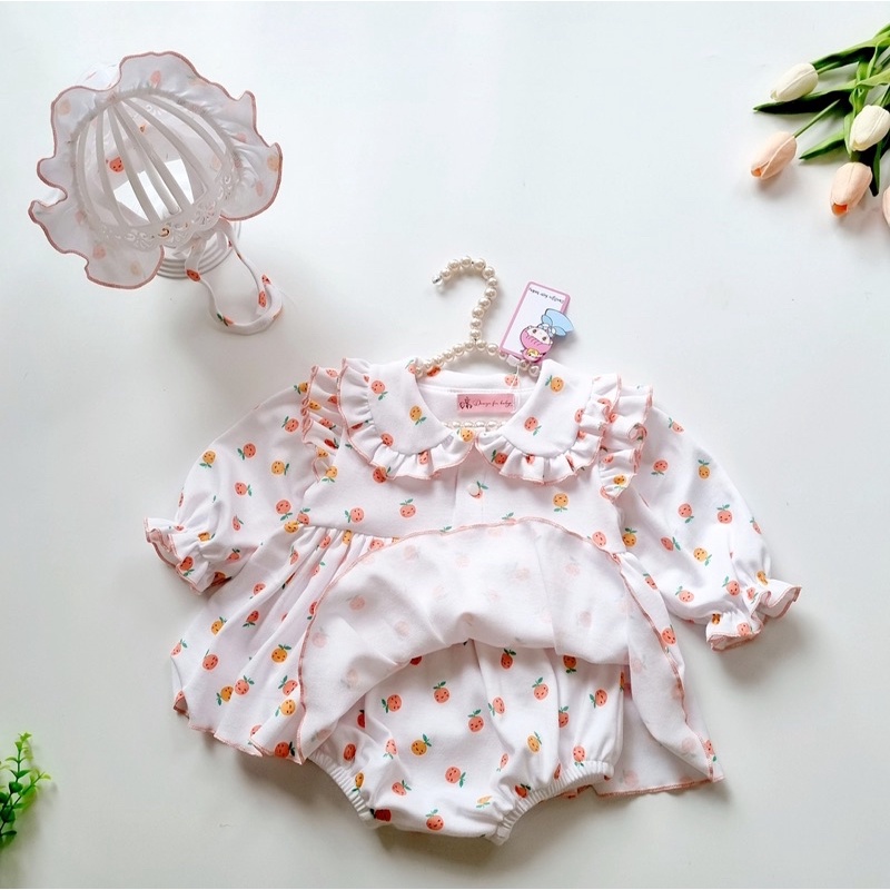 Body Váy Hoạ Tiết Quả Cherry Đỏ Chất Muslin Cao Cấp Cho Bé Gái 3 Đến 12kg [A007]