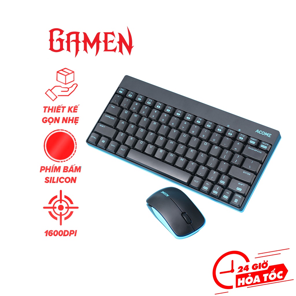 Bộ Bàn Phím Và Chuột Không Dây Nhỏ Gọn ACOME AKM2000 2.4GHz Độ Phân Giải 1600DPI Tặng Kèm Pin