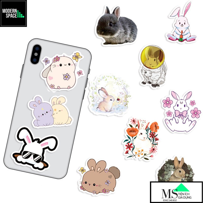 Sticker PVC Thỏ Rabbit ST-134 - Cả bộ 50 Hình dán Stickers Chống nước Dán xe Dán Mũ bảo hiểm Vali Laptop Điện thoại