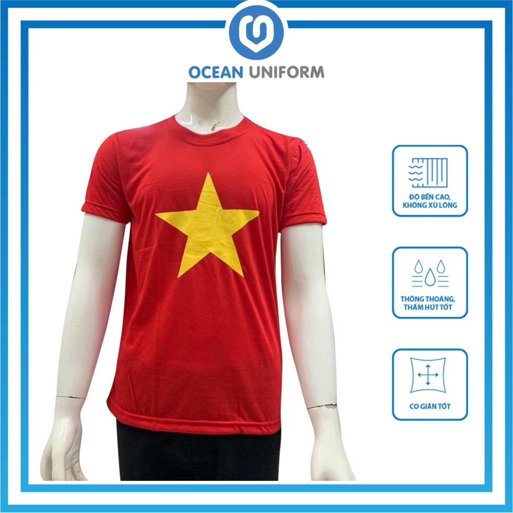 Áo Cờ Đỏ Sao Vàng Nam Nữ,Vải Cotton 65:35,Hình In Đẹp,Sắc Nét [Ocean Uniform]