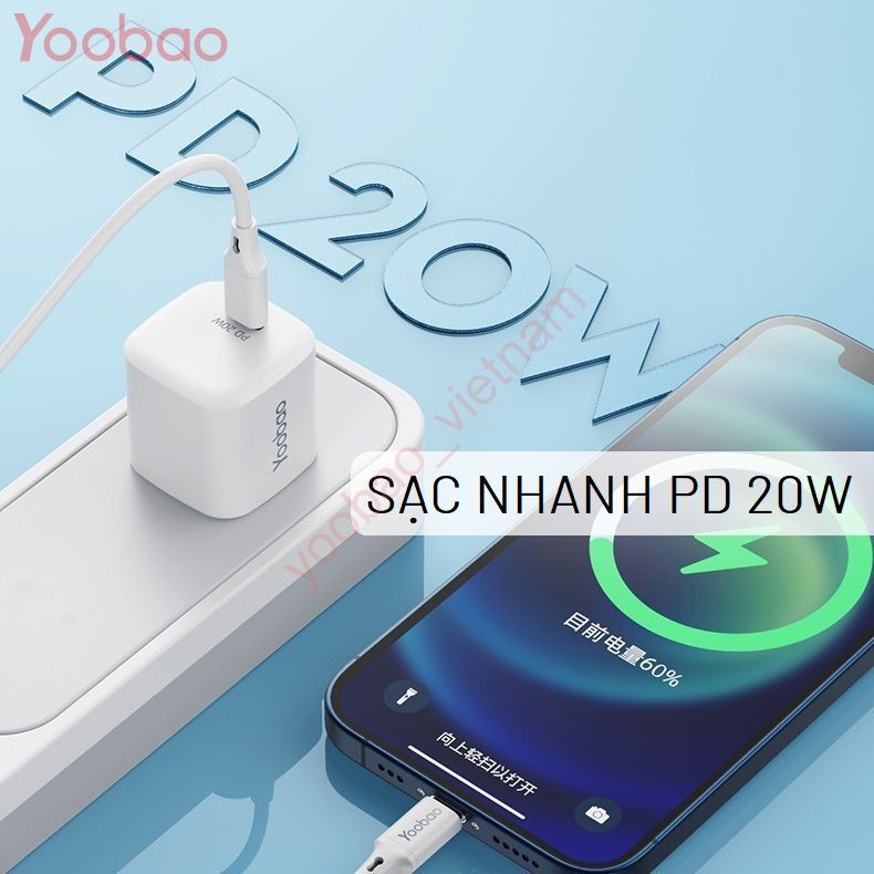 Củ Sạc Nhanh Cổng Type-C PD 20W Cho iPhone/Samsung/Xiaomi/OPPO/Vivo - YOOBAO RY-U62