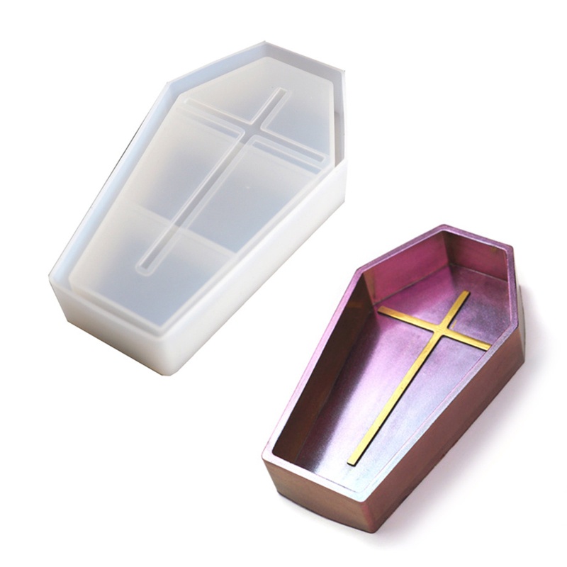 Zzz hộp lưu trữ đồ trang sức khuôn silicone quan tài hộp đựng nhựa khuôn đúc epoxy cho giá đỡ nến holloween tự làm nhựa c