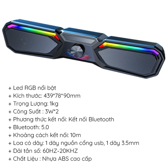 Loa Thanh Soundbar Bluetooth SADA V197 LED RGB Nổi Bật New 2021 Dùng Cho Tivi Máy Vi Tính PC Laptop - Loa Công Suất Lớn