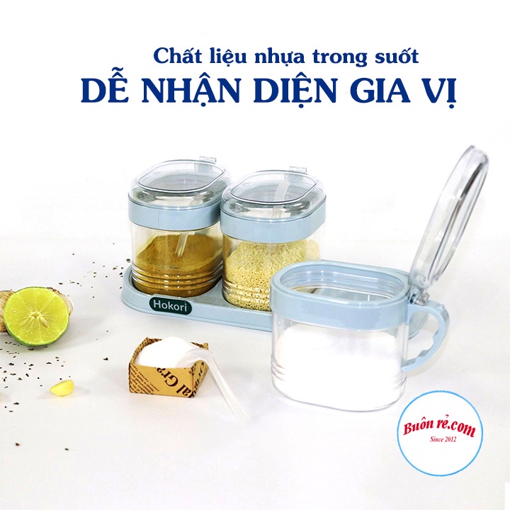 Bộ 3 lọ gia vị Hokori kèm thìa tiện lợi nhựa Việt Nhật (MS: 2936) - Hũ đựng gia vị có nắp đậy thông minh - 01476