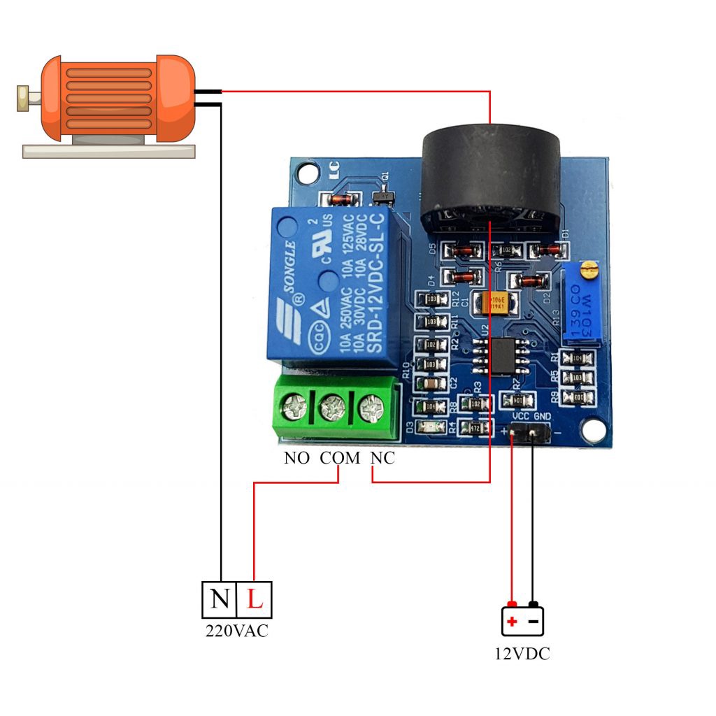 CÔNG TẮC CẢM BIẾN QUÁ DÒNG AC 5A RELAY 12V CT báo quá dòng bảo vệ thiết bị