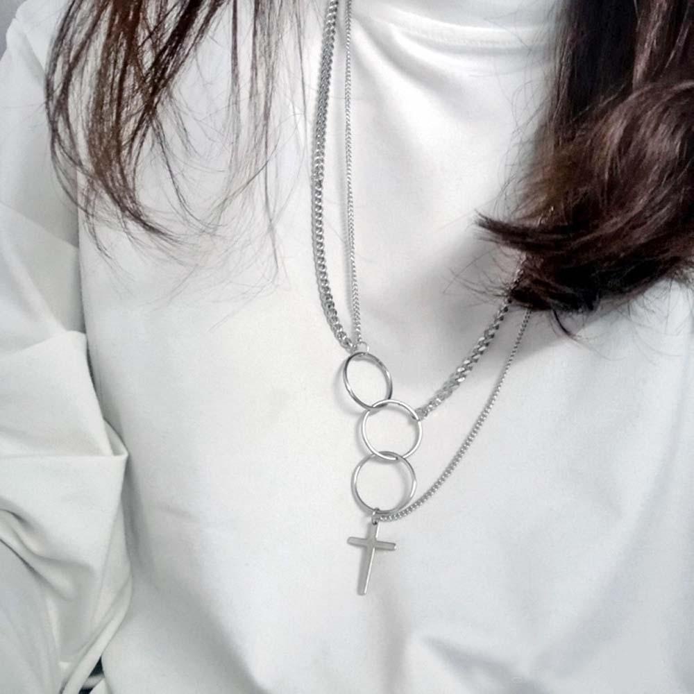 Dây Chuyền Choker Hai Lớp Mặt Hình Tròn Và Thánh Giá Thời Trang Cho Nam Và Nữ