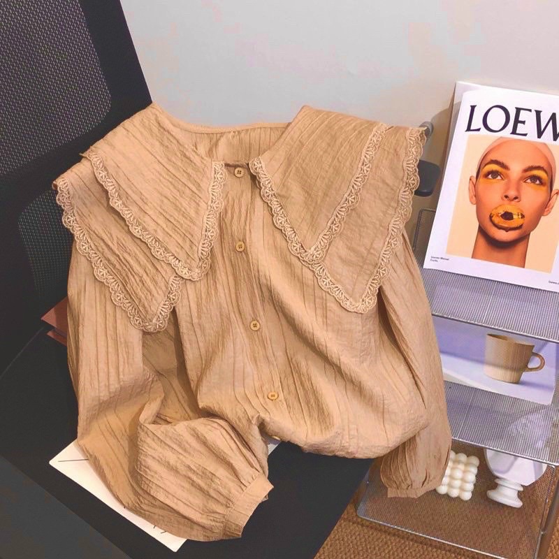 Áo sơ mi tơ nhăn cổ sen bánh bèo