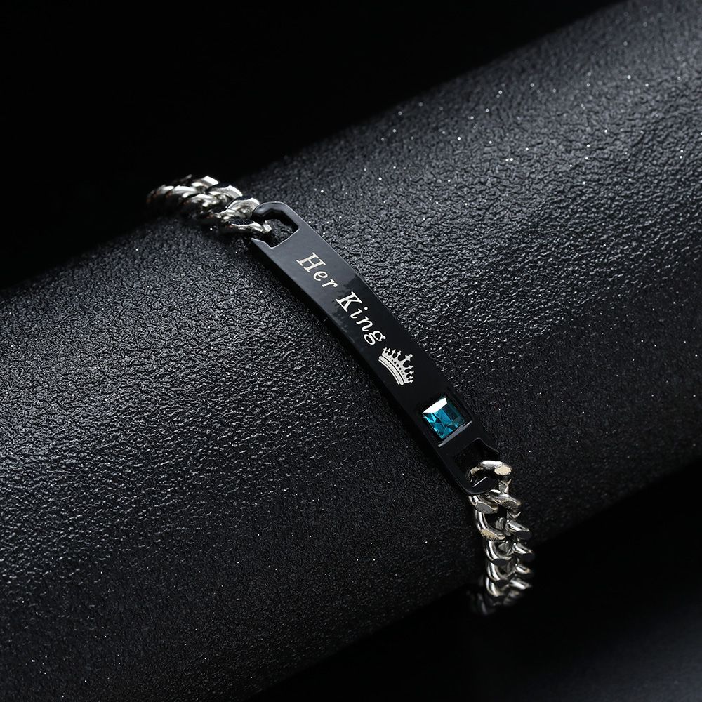 CLEVER Vòng tay kiểu cặp đôi bằng thép không gỉ khắc chữ Her King/ His Queen thời trang dành cho nam nữ