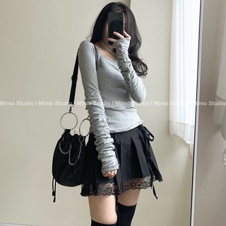 Set áo + Váy corset đen viền ren