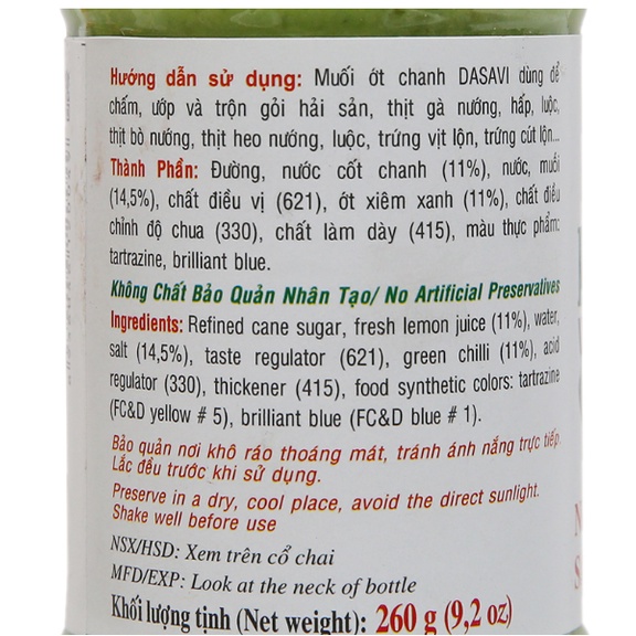 Nước Chấm Hải Sản, Muối Chanh Ớt Xanh Nha Trang Dasavi Chai 130G/260G, Dùng Chấm Hải Sản, Ướp, Trộn Gỏi,..