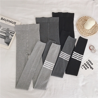 Quần Legging Bốn Ống Chân Co Giãn Dáng Ôm Họa Tiết Kẻ Sọc Dạ Quang Thời Trang Thu Đông Dành Cho Bạn Nữ