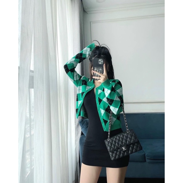 ÁO CADIGAN TRÁM 2 MÀU XANH HỒNG