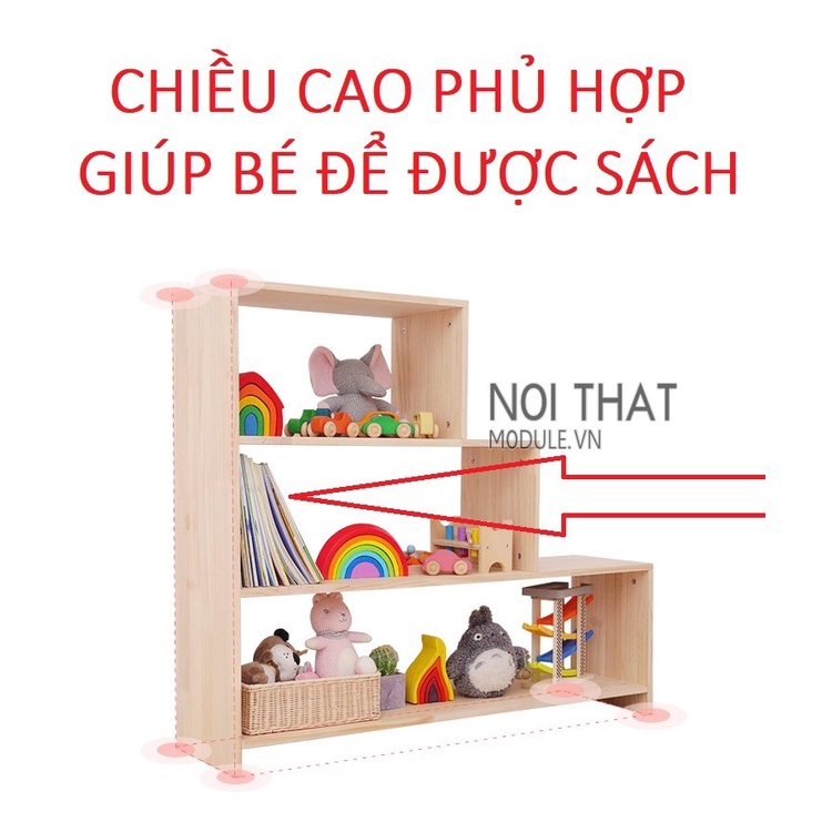 Kệ tủ đựng đồ chơi, sách vở cho bé hình bậc thang chất liệu gỗ thông tự nhiên an toàn cho bé