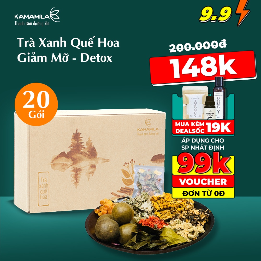 Trà Xanh Quế Hoa Kamamila Trà Thảo Mộc Giảm Cân Detox Hỗ Trợ Thanh Lọc Cơ Thể - Hộp 20 Gói