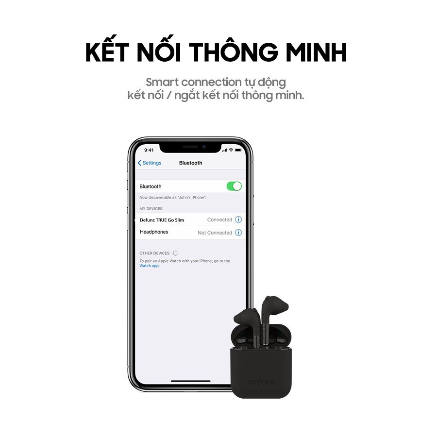 Tai Nghe True Wireless Defunc True Go Slim Bluetooth v5.0, Cảm Ứng, Kháng Nước IPX4, Pin Lên Đến 22H - Hàng Chính Hãng