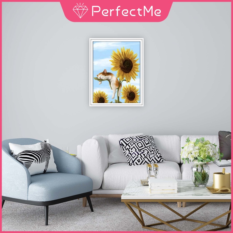 Bộ tranh đính đá 5D họa tiết chú mèo/ hoa hướng dương độc đáo kích thước 30x40cm DIY dùng trang trí nhà cửa
