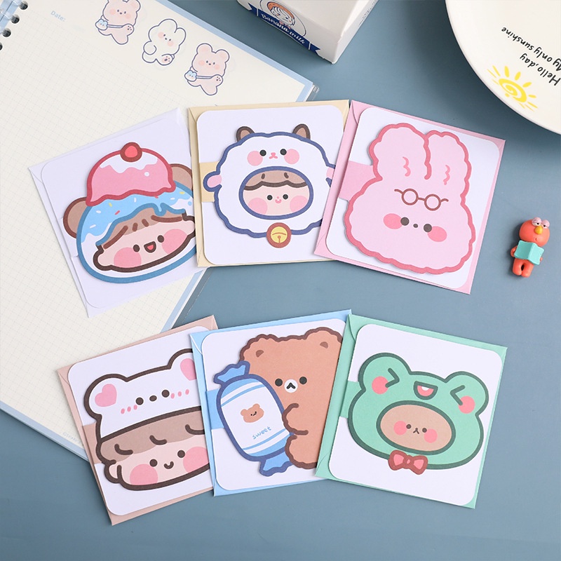 Thiệp chúc mừng hình chibi đáng yêu có kèm bao ngoài dùng cho sinh nhật quà tặng