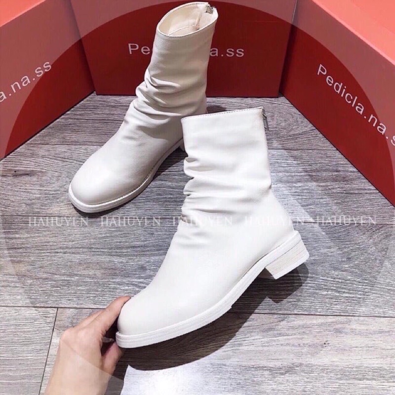 [Free Ship] Giày Boot Nữ Cao Cổ Nhăn Kéo Khóa Sau Tiện Lợi Đế thấp 2 phân_X25 (Hàng Fullbox) | BigBuy360 - bigbuy360.vn