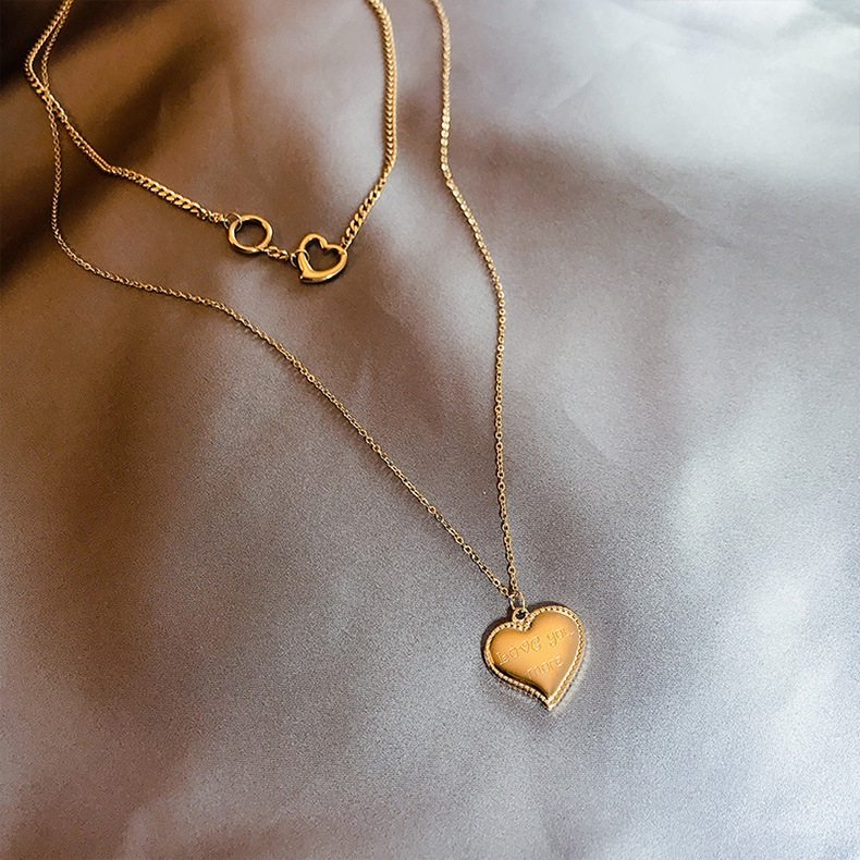 Korean love pendant double-layer titanium steel gold-plated women's necklace