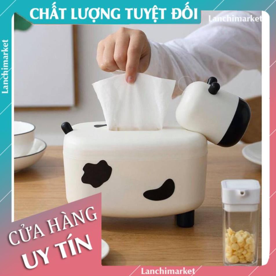 [Hàng Loại 1] Hộp giấy kiêm lọ tăm đẹp hình bò sữa dễ thương 2in1  - Lanchimarket