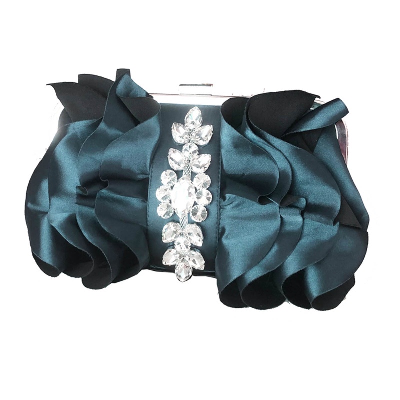 Ví Cầm Tay Dự Tiệc Bằng Lụa Xếp Ly Đính Đá Rhienstone Có Dây Xích Đeo Chéo Cho Nữ