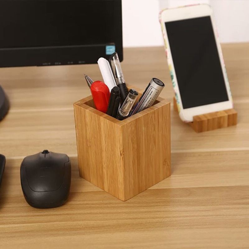 Giá Đỡ Cọ Trang Điểm Bằng Tre Hình Vuông Tiện Dụng