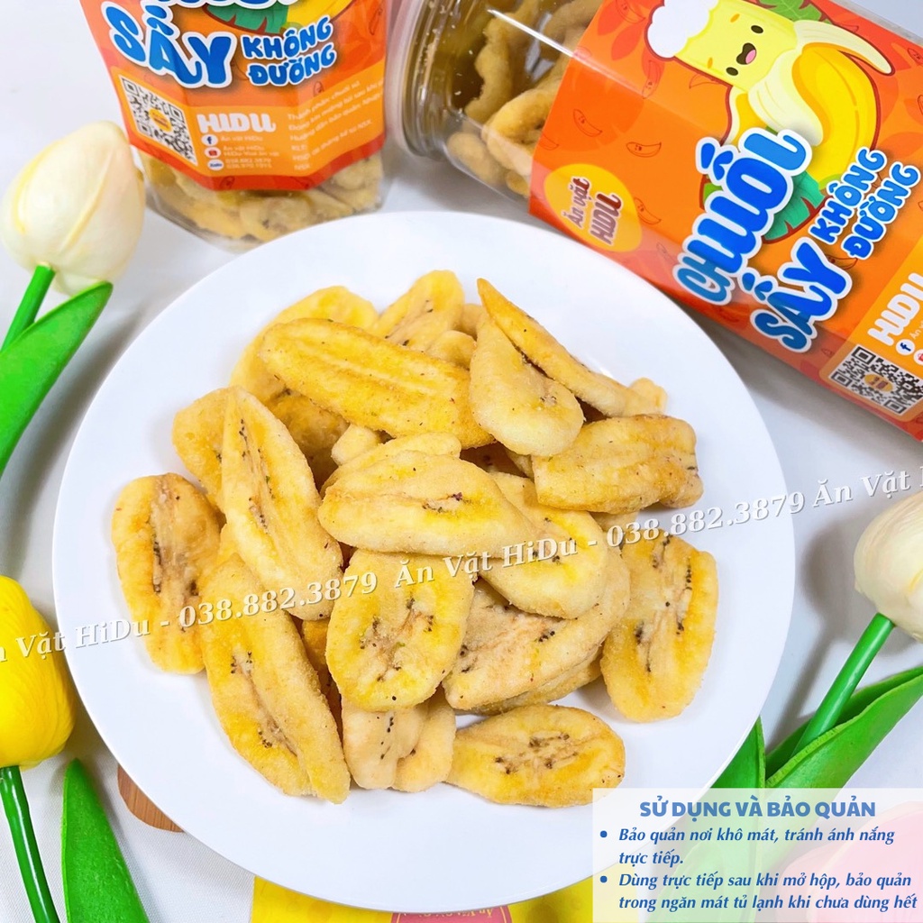 Chuối sấy khô giòn không đường HiDu 300gr giòn tan